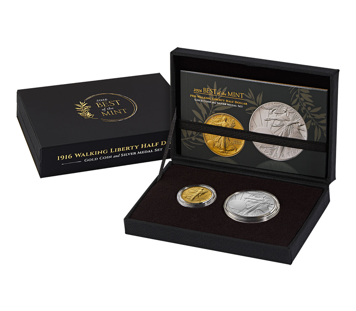 Best of the Mint 1916 Walking Liberty Half Dollar Gold Coin and Silver Medal Set, , hi-res image number 2.0